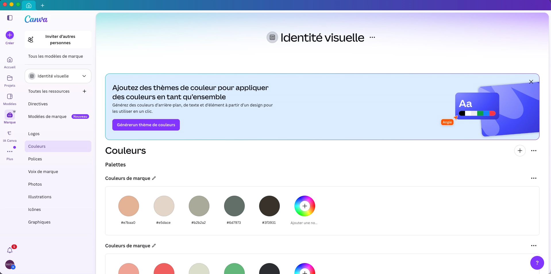 Digitea formation - canva kit de marque palette couleurs logo polices